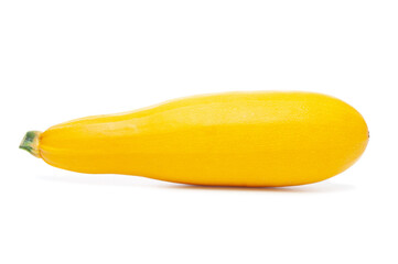 Yellow zucchini close up on a white background