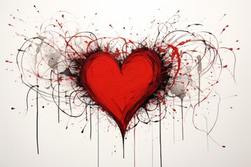 Black and red heart on white background