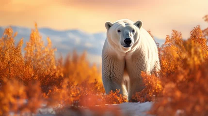 Schilderijen op glas Polar bear in the autumn picturesque forest © pvl0707