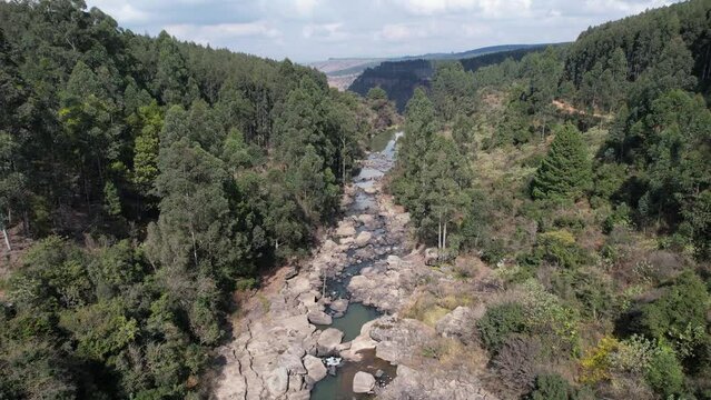 Aerial view of the Karkloof Falls in Howick, KwaZulu Natal, South Africa