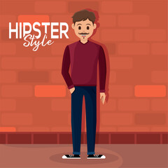 Isolated handsome male hipster character Vector