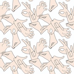 Fototapeta na wymiar Line art seamless arms fingers pattern for wrapping paper and fabrics and fashion textiles and festive packaging
