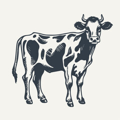 Hand drawn cow. Vintage woodcut engraving style vector illustration.	
