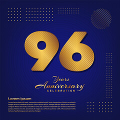 96th anniversary celebration template design with a golden pattern number style isolated on a blue background, vector template