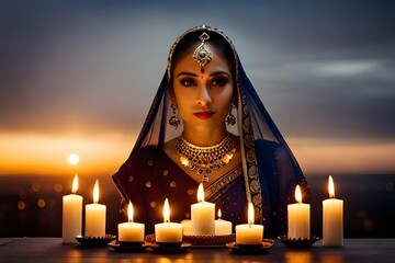 Indian woman celebrating Diwali, festival of lights