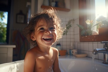 small child happily bathing in the bathtub, the importance of hygiene.  'generative AI'