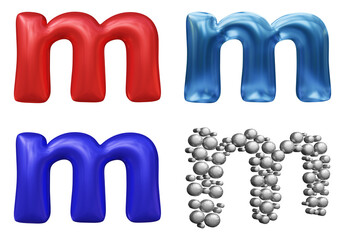Set of alphabet letter m in 3d rendering isolated on transparent background for education and text concept