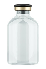 Glass medicament bottle with drug for injection. 3D rendering isolated on transparent background