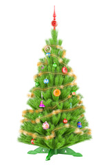 Christmas Tree with Christmas decoration, 3D rendering isolated on transparent background