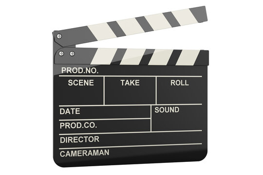 Clapperboard, movie clapper. 3D rendering isolated on transparent background