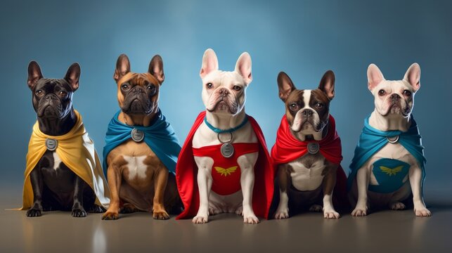 Photo of dogs dressed up as superheroes for a costume party