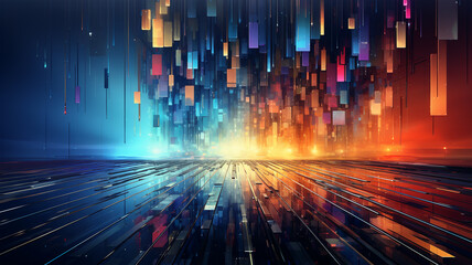 Infinity's Palette: Metropolis Street's Glitch Abstract Painted with Rainbow Vibrancy