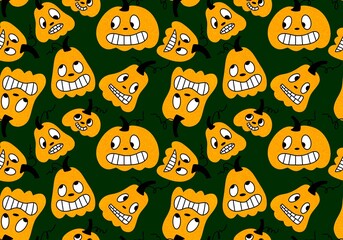 Cartoon retro seamless Halloween pumpkins pattern for kids clothes print and wrapping paper and fashion textile