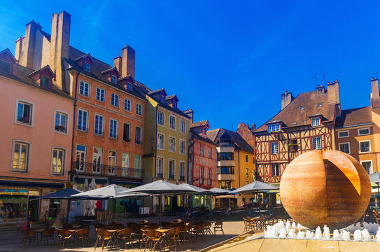 Streets of Chalon-sur-Saone, view of half-timbered buildings. Saone-et-Loire department, Bourgogne-Franche-Comte, France.