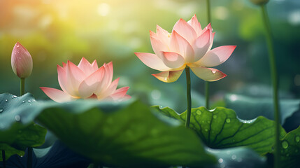 Obraz premium lotus flower on blurred greenery tree background