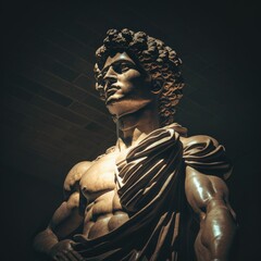 Fototapeta na wymiar Heroic Afro-Clad Roman Statue Strikes a Pose in Sculpture
