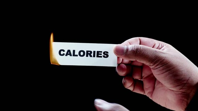 Burning a piece of paper with with word Calories