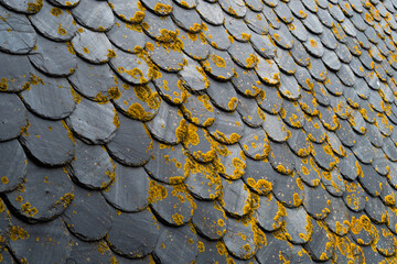 Close up view on the slate roof tiles