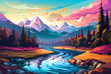 Fototapeta na wymiar vibrant mountainscape with pop art flair, Generative AI