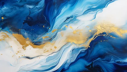 Foto op Canvas Watercolor splash with blue and gold hues, Blue and gold marbled background art © Graphic Dude