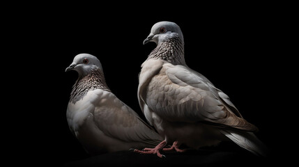 Fototapeta premium white pigeons closeup with dark background generative ai
