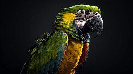 Fototapeta premium Close-up head shot of parrot with dark background generative ai