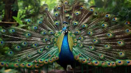 Obraz premium Close-up of peacock with nature background generative ai