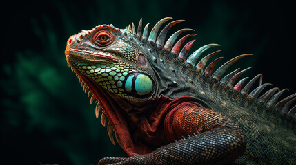 Obraz premium Close-up head shot of iguana with nature background generative ai