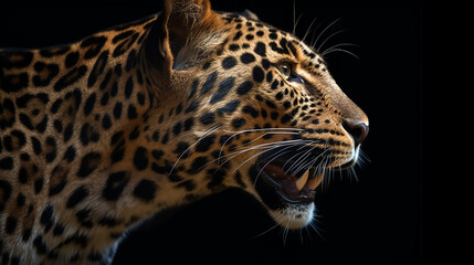 Close-up head shot of jaguar with dark background generative ai