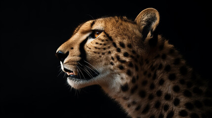Close-up head shot of cheetah with dark background generative ai