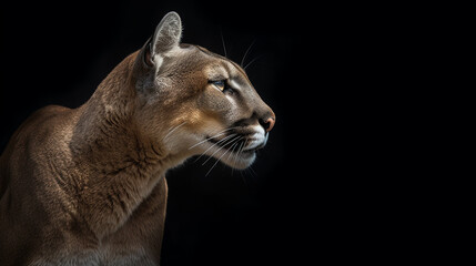 Obraz premium Close-up head shot of puma with dark background generative ai