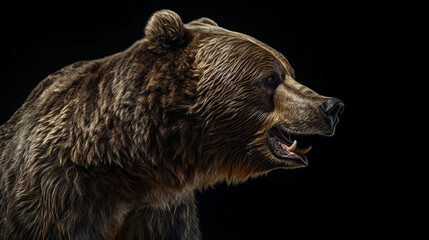 Obraz premium Close-up head shot of bear with dark background generative ai