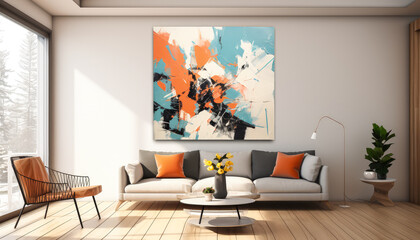 Modern Abstract Painting on Canvas with Colorful Shapes
