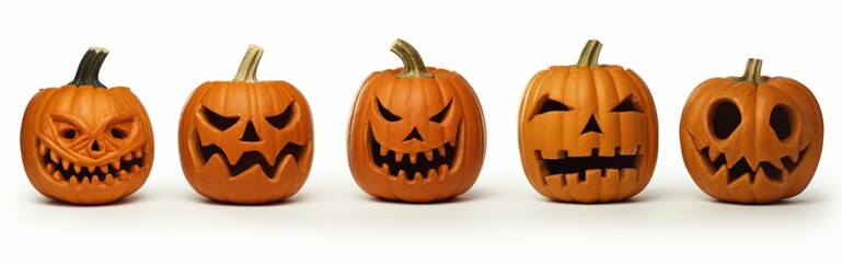 A festive row of carved pumpkin faces