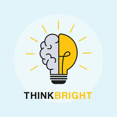 Think Bright. Half Brain Half Lightbulb Icon. Creative Idea Vector Illustration Representing Ideas, Creativity, Mind Knowledge and Technology