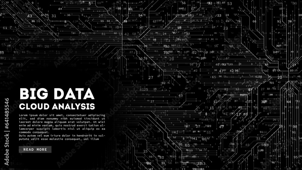 Poster Big Data cloud computing. Blockchain visualiztion. Social network information complexity.