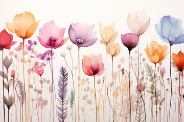 watercolor painting of wildflowers with different colors - generative AI