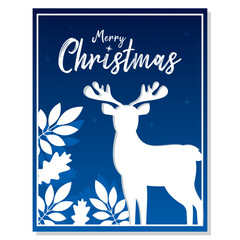 Blue vertical christmas invitational card with silhouette of reindeer Vector