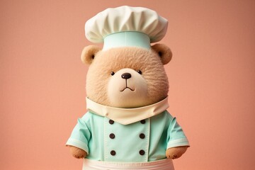 happy cute bear dressed as chef cooking food