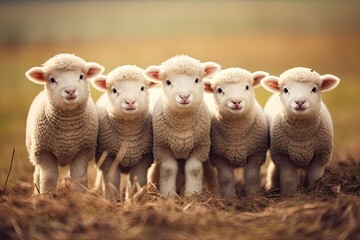 Fototapeta premium a group of sheep are standing together in the field Generative AI