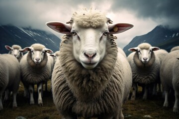 Obraz premium the sheep are standing in a field Generative AI