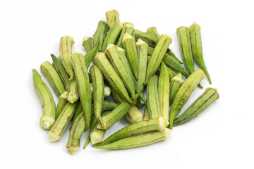 Fresh okra isolated on white background.