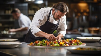 Naklejka premium a man in a chef's uniform preparing food
