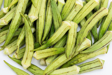 Fresh okra isolated on white background.