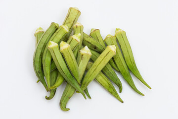 Fresh okra isolated on white background.