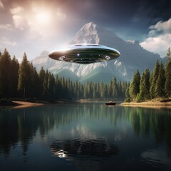 Fototapeta na wymiar a ufo over a lake