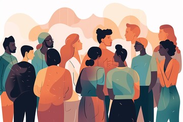 Illustration of a group of people having a discussion - obrazy, fototapety, plakaty