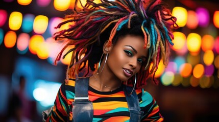 a woman with colorful hair