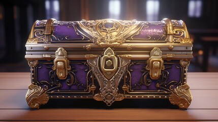 a purple and gold treasure chest