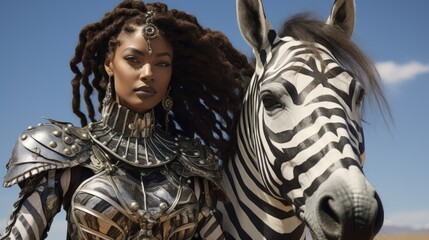 Obraz premium a woman in armor with a zebra